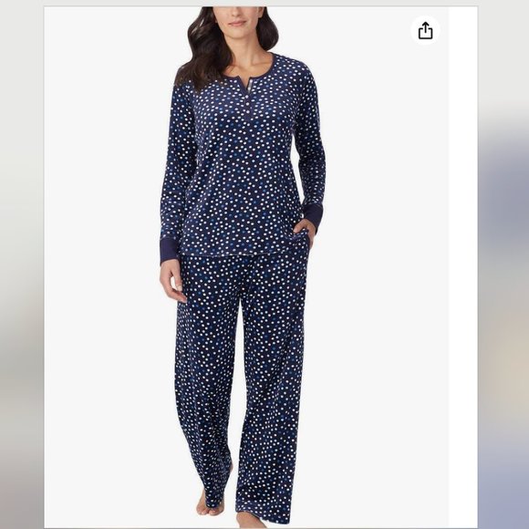 Nautica Blue Polka Dot Velour Fleece Pajama Set - Picture 1 of 16